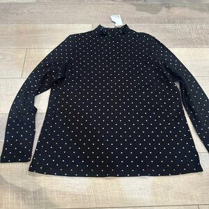 KIM ROGERS WOMENS BLACK POLKA DOT LONG SLEEVE MOCK NECK T SHIRT NEW LARGE